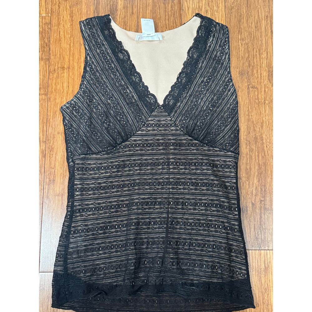 White House Black Market Black Lace-Trim V-Neck Layered Tank